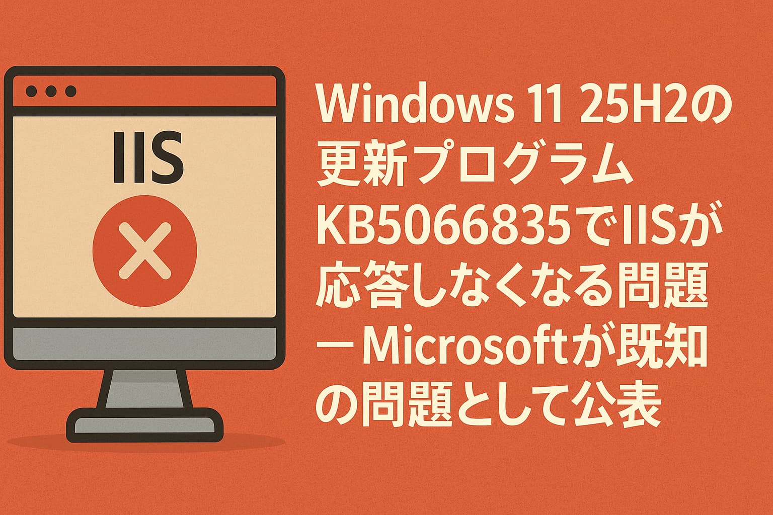 Windows 11 25H2の更新プログラムKB5066835でIISが応答しなくなる問題 ― Microsoftが既知の問題として公表