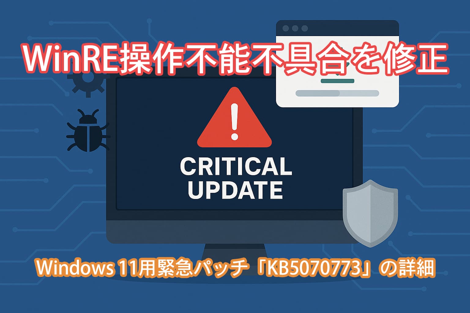 WinRE操作不能不具合を修正 ― Windows 11用緊急パッチ「KB5070773」の詳細